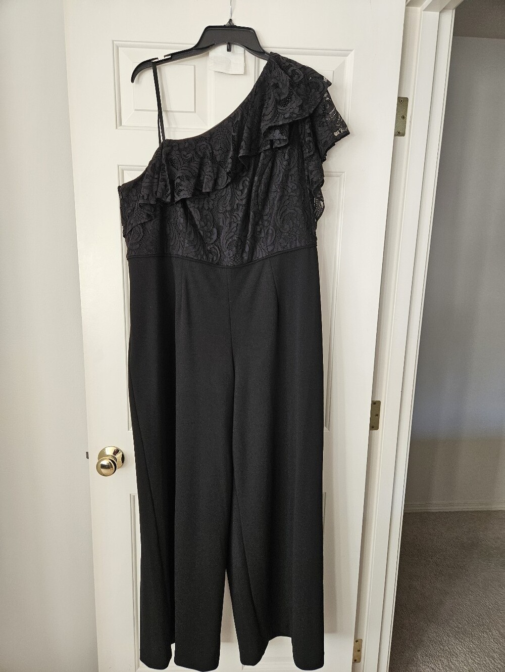 Adrianna Papell Women's Black One-Shoulder Jumpsuit with Ruffle Lace Bodice 20x